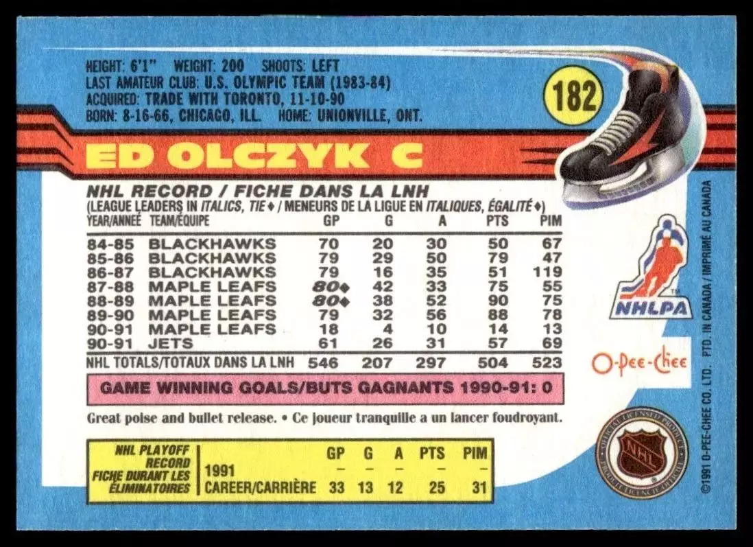 1991-92 O-Pee-Chee #182 Ed Olczyk 1