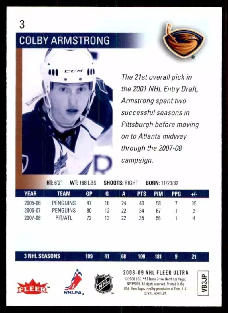 2008-09 Ultra #3 Colby Armstrong 1