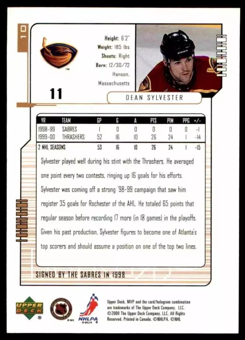 2000-01 Upper Deck MVP #10 Dean Sylvester 1