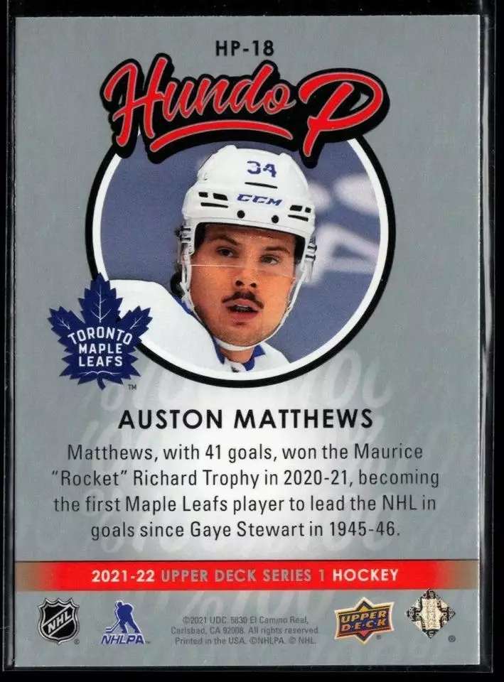 2021-22 Upper Deck Hundo P #HP18 Auston Matthews 1