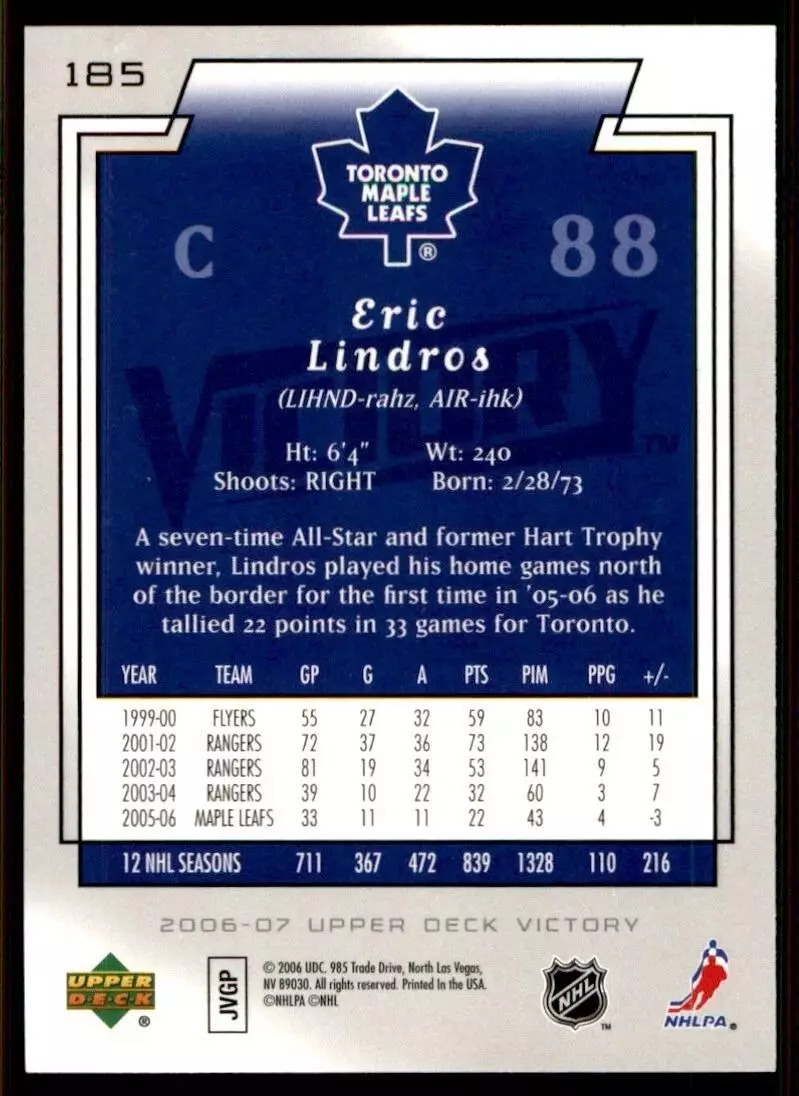 2006-07 Upper Deck Victory #185 Eric Lindros 1