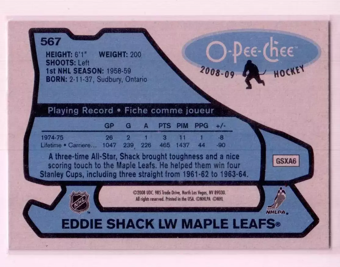 2008-09 O-Pee-Chee 1979-80 Retro #567 Eddie Shack 1