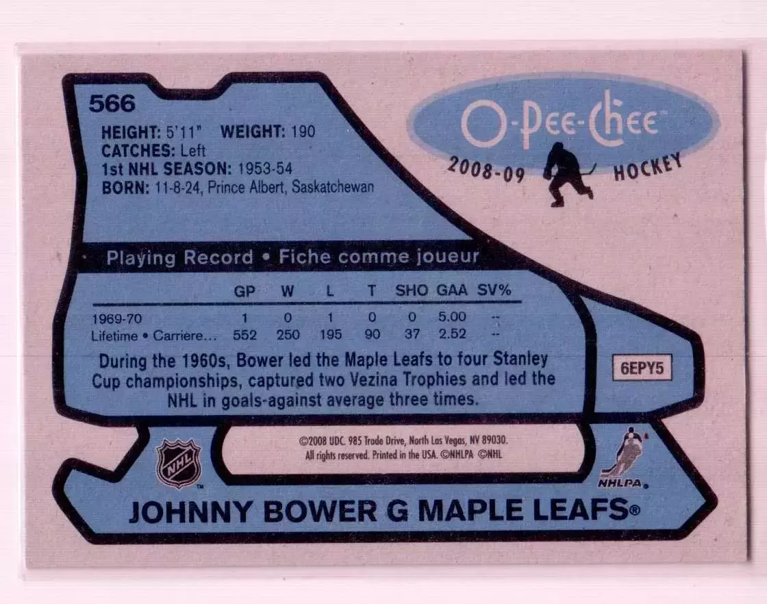 2008-09 O-Pee-Chee 1979-80 Retro #566 Johnny Bower 1