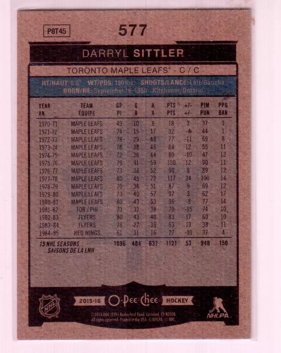 2015-16 O-Pee-Chee #577 Darryl Sittler 1