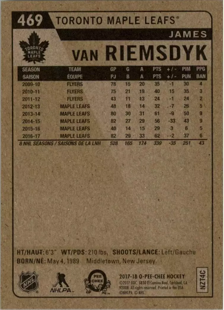 2017-18 O-Pee-Chee Retro #469 James van Riemsdyk 1