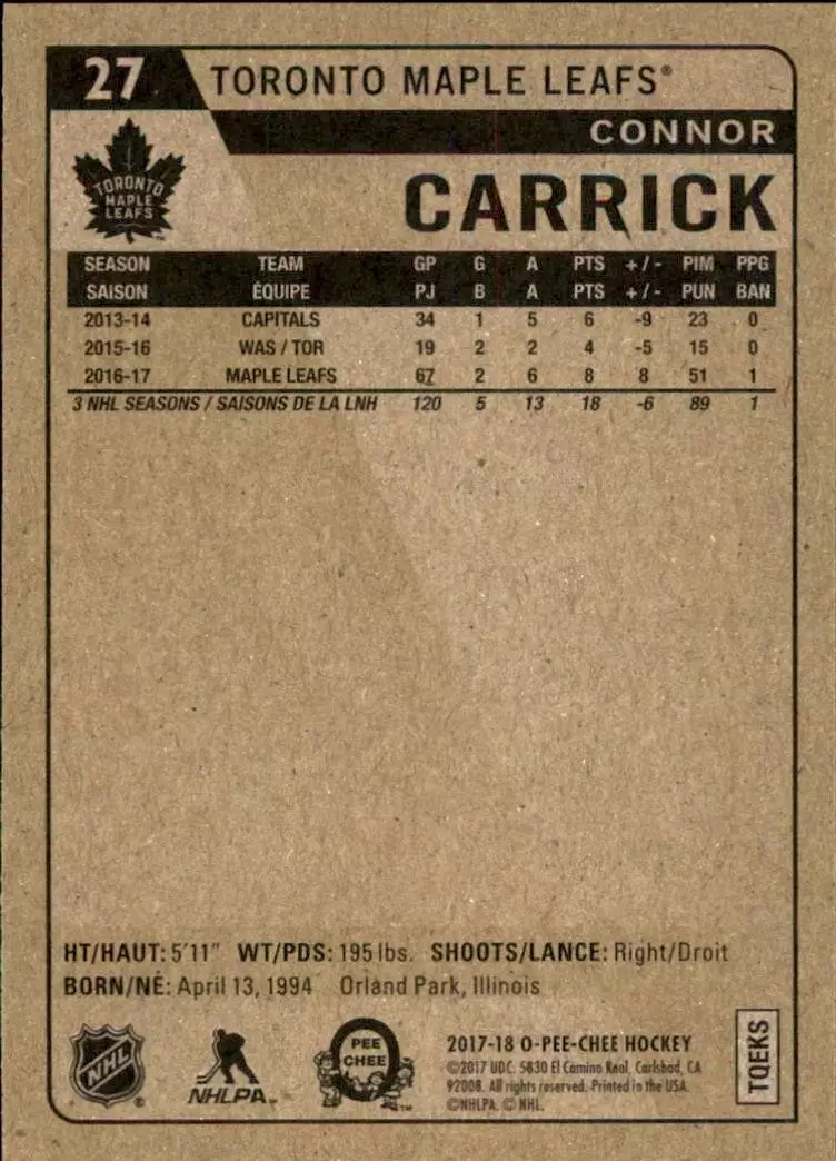2017-18 O-Pee-Chee Retro #27 Connor Carrick 1