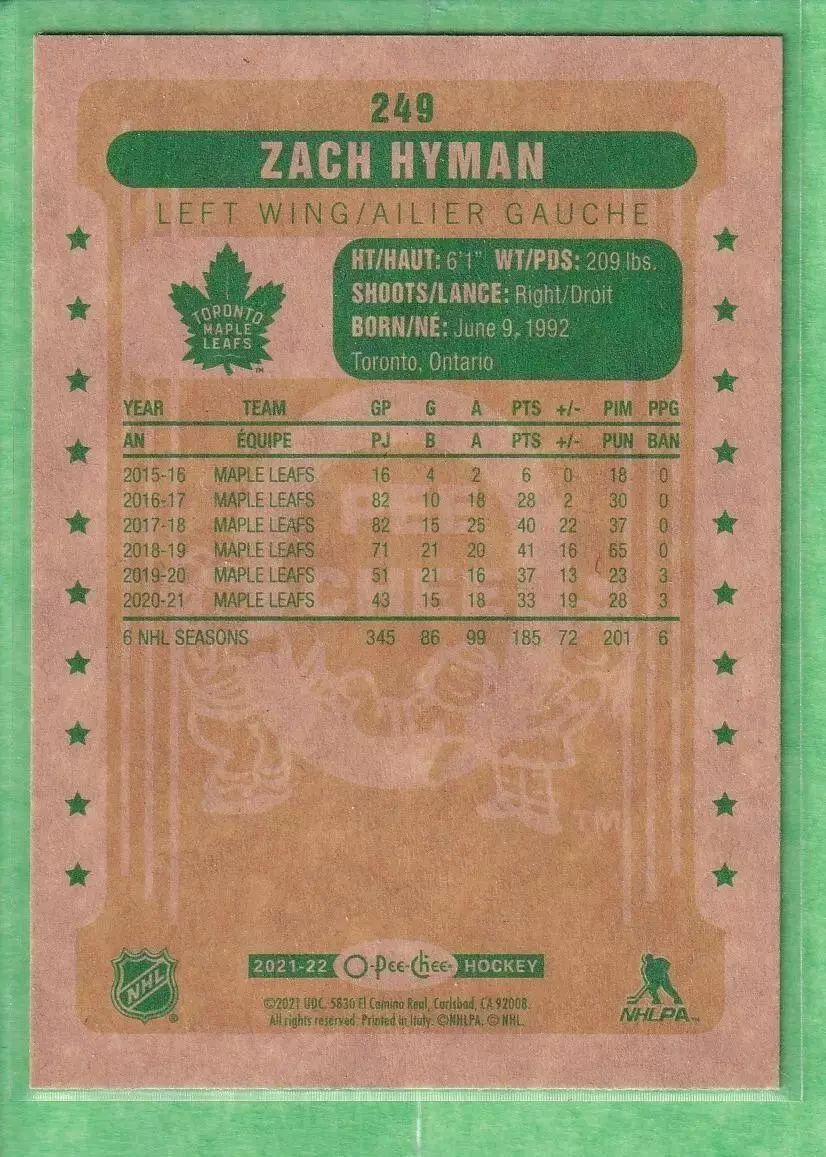 2021-22 O-Pee-Chee Retro #249 Zach Hyman 1
