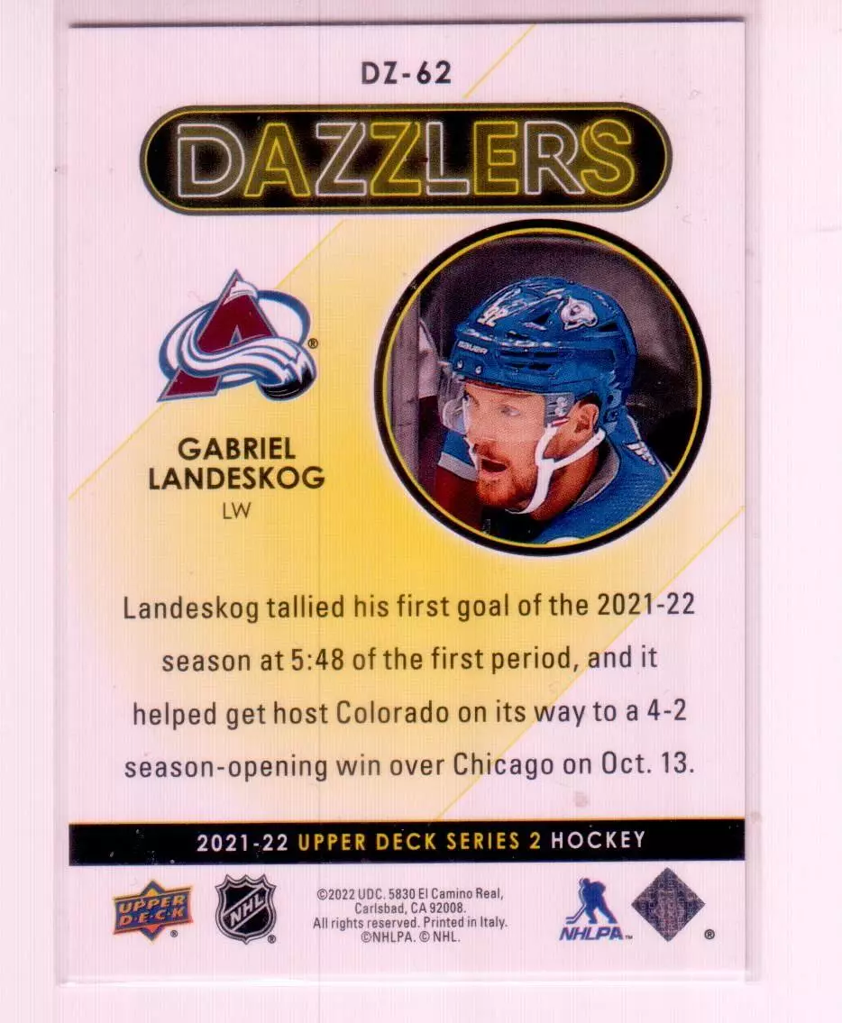 2021-22 Upper Deck Dazzlers Red #DZ62 Gabriel Landeskog 1