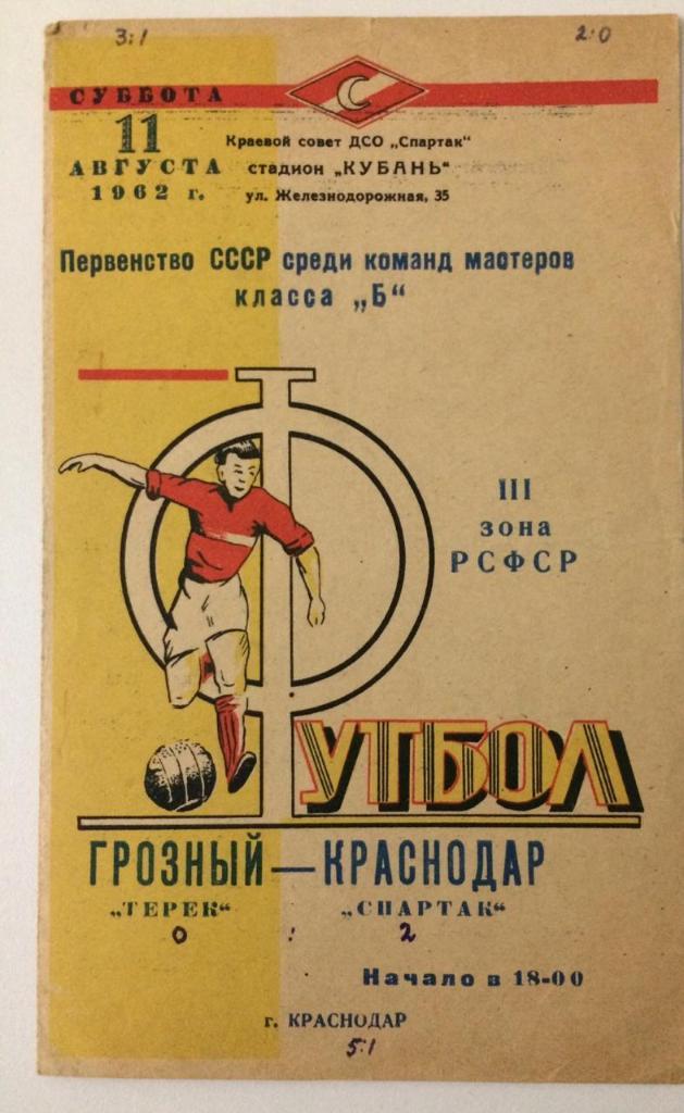 Спартак Краснодар - Терек Грозный 1962