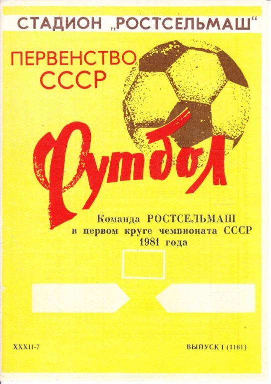 Ростсельмаш в первом круге чемпионаата СССР 1981