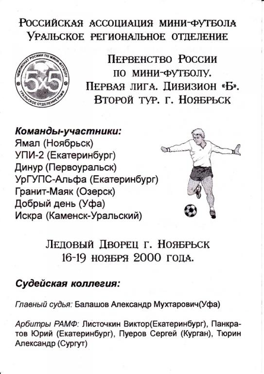 2 тур 2000/01. Ноябрьск. участники:Екатеринбург, Первоуральск, Уфа,Озерск,Каменс