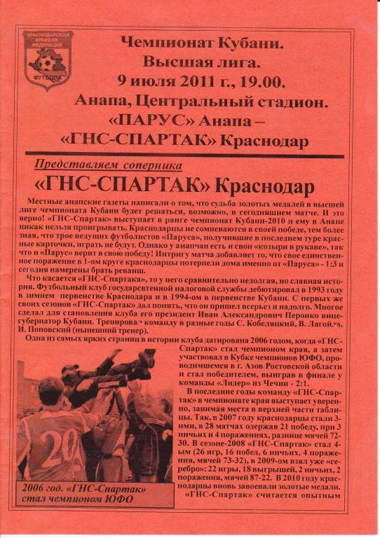 Парус Анапа-ГНС Спартак Краснодар 2011