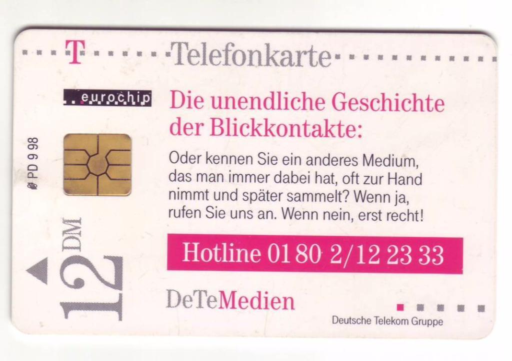 Пластиковая карта. Таксофонная карта, Германия, 1998 год 1