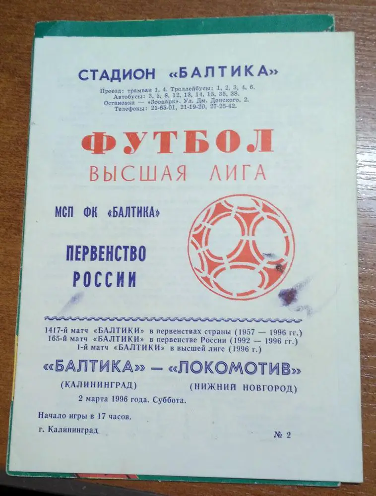 БАЛТИКА Калининград - ЛОКОМОТИВ Нижний Новгород, 2.03.1996