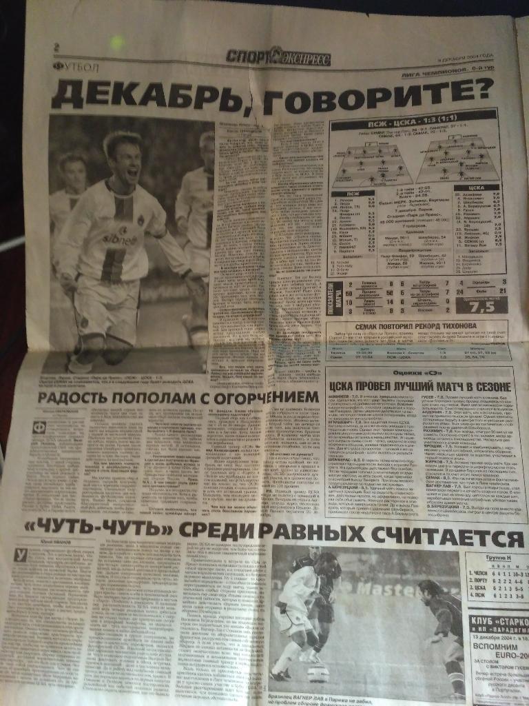 Спорт Экспресс №283 . 9 декабря 2004 . ПСЖ-ЦСКА 1-3 1