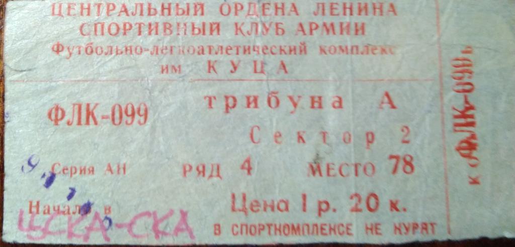 ЦСКА- СКА Ростов 9.11.1986