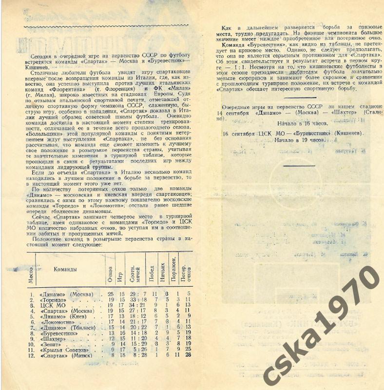 Спартак Москва - Буревестник Кишинев 11.09.1957 1