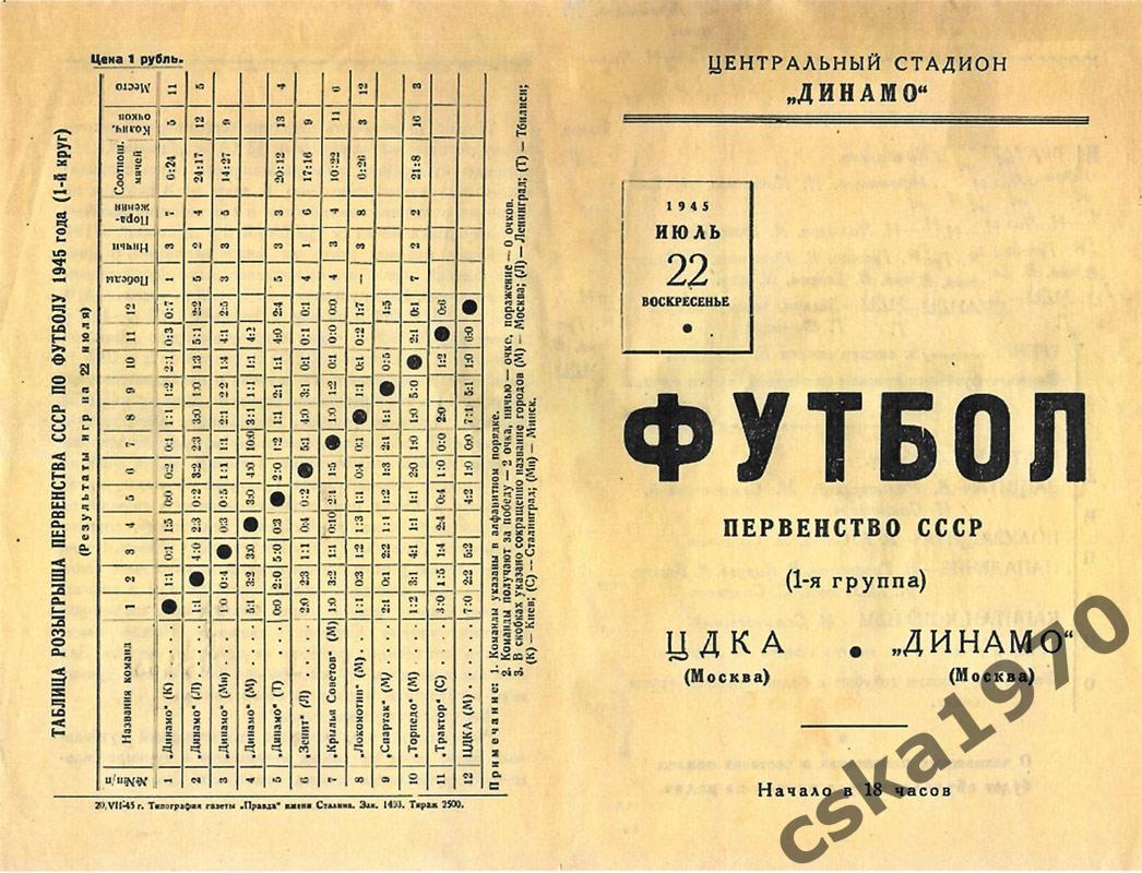 ЦДКА (ЦСКА) - Динамо Москва 22.07.1945 Копия!!!!