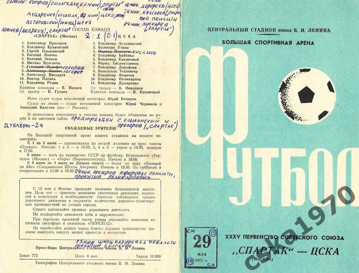 Спартак Москва- ЦСКА 29.05.1973