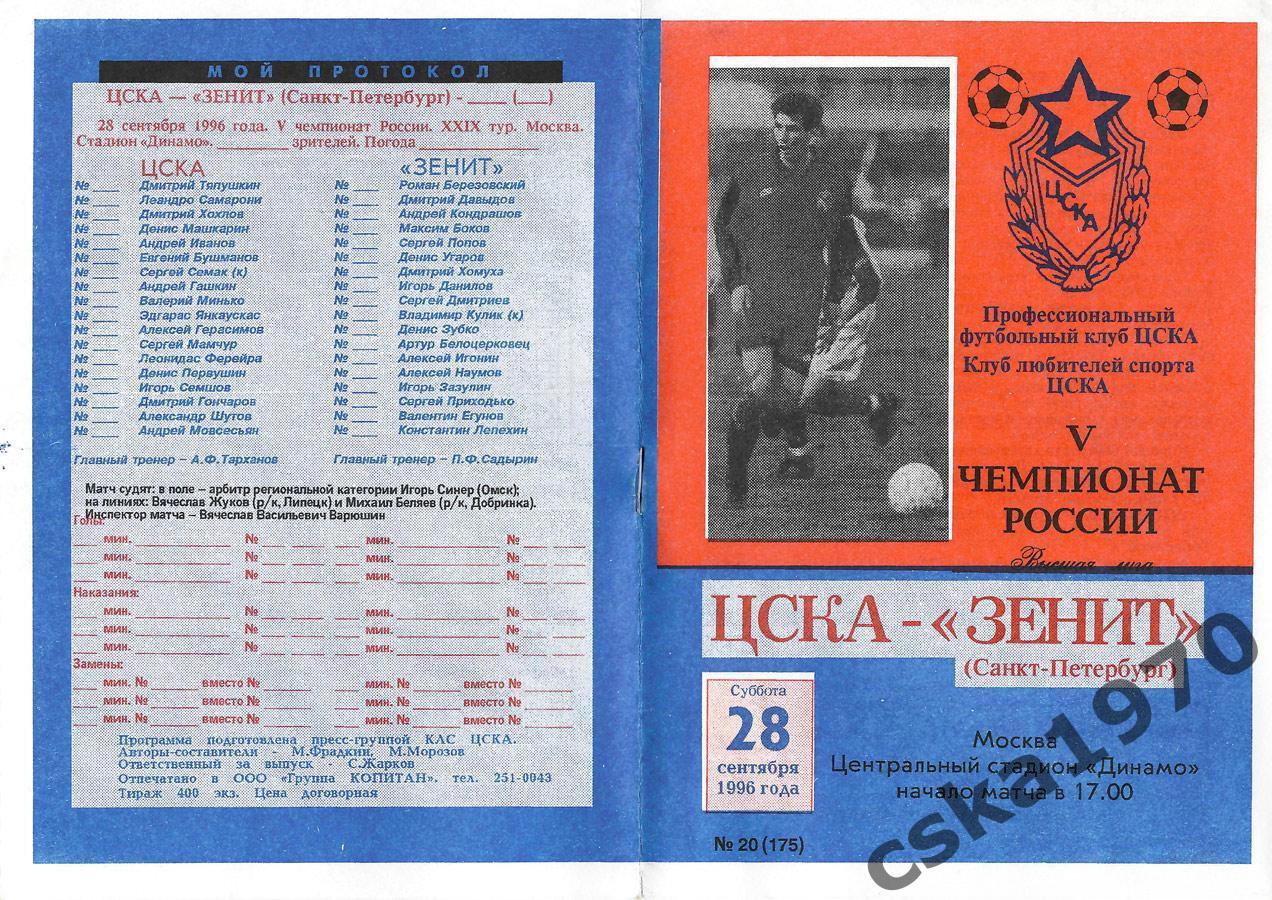ЦСКА - Зенит Санкт Петербург 28.09.1996