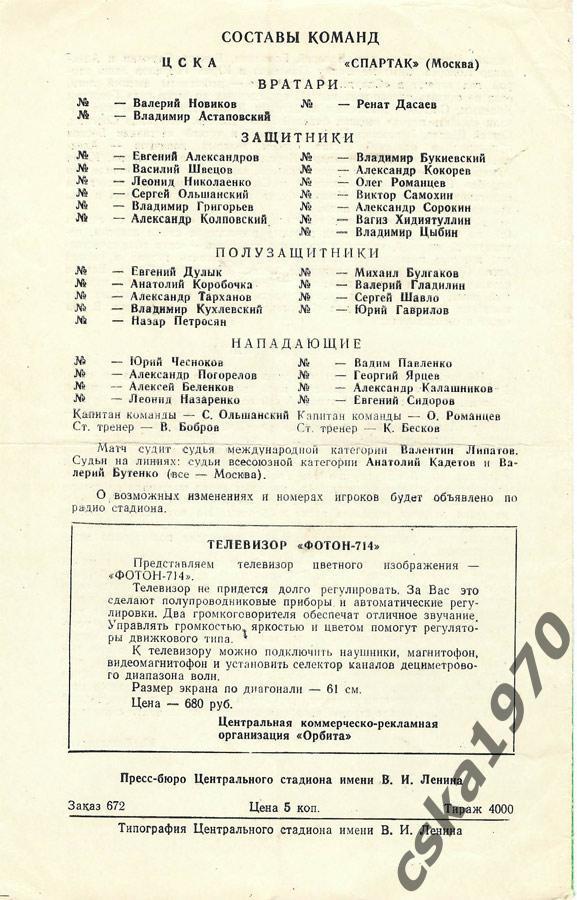 ЦСКА - Спартак Москва 22.08.1978 1