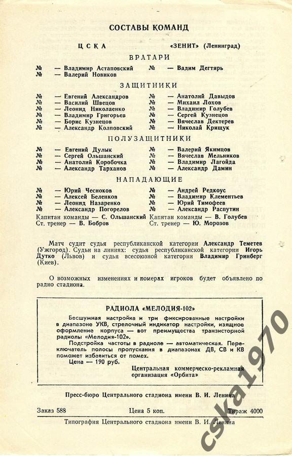 ЦСКА -Зенит Ленинград 16.07.1978 1