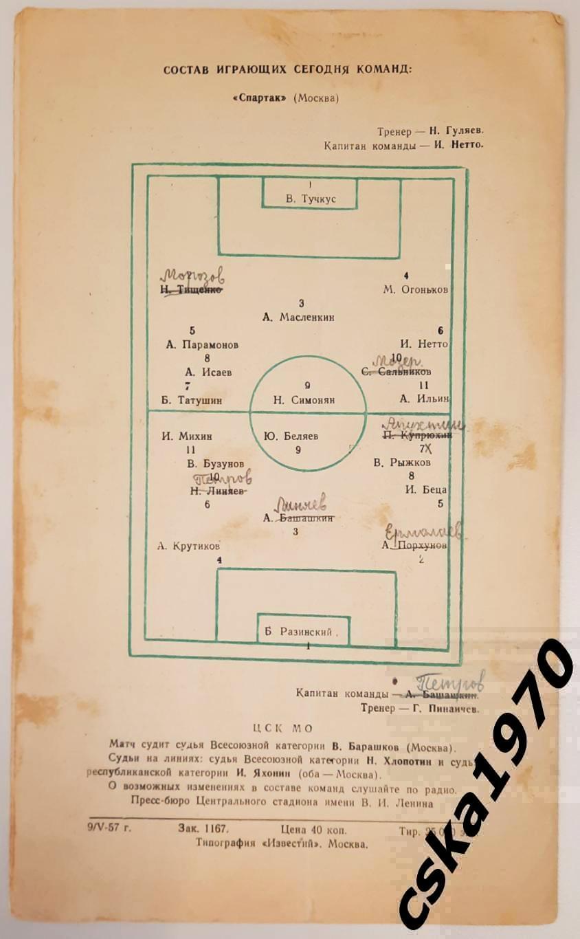 Спартак Москва - ЦСК МО (ЦСКА) 13.05.1957 1