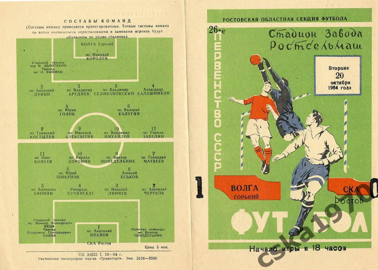 СКА Ростов- Волга Горький 20.10.1964
