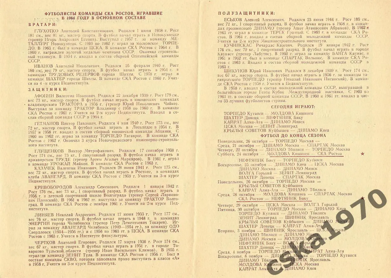 СКА Ростов- Волга Горький 20.10.1964 1