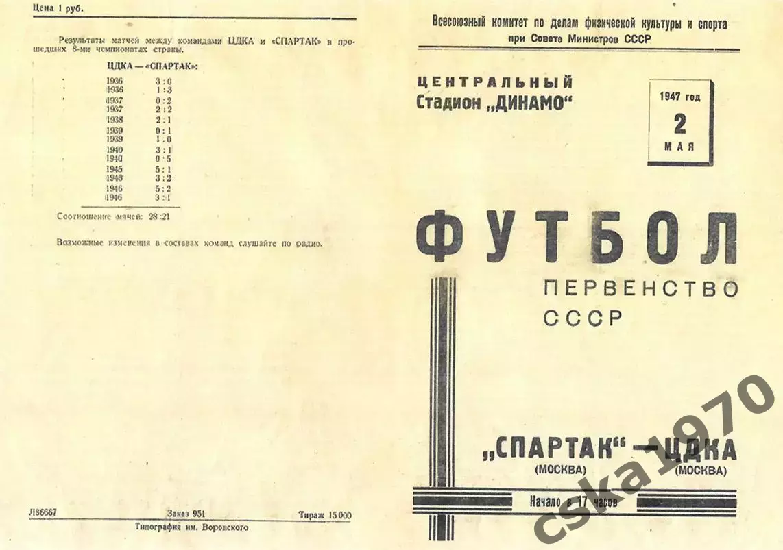 Спартак Москва - ЦДКА(ЦСКА) 1947 Копия!!!