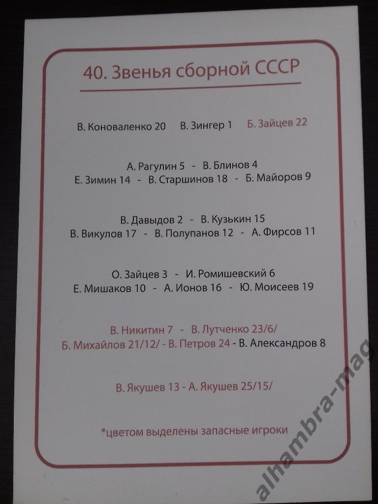 Карта № 40 из серии Сборная СССР - Чемпион мира, Европы, Олимпийских игр 1968 г. 1
