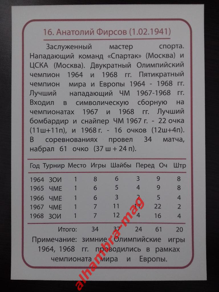 Карта № 16 из серии Сборная СССР - Чемпион мира, Европы, Олимпийских игр 1968 г. 1