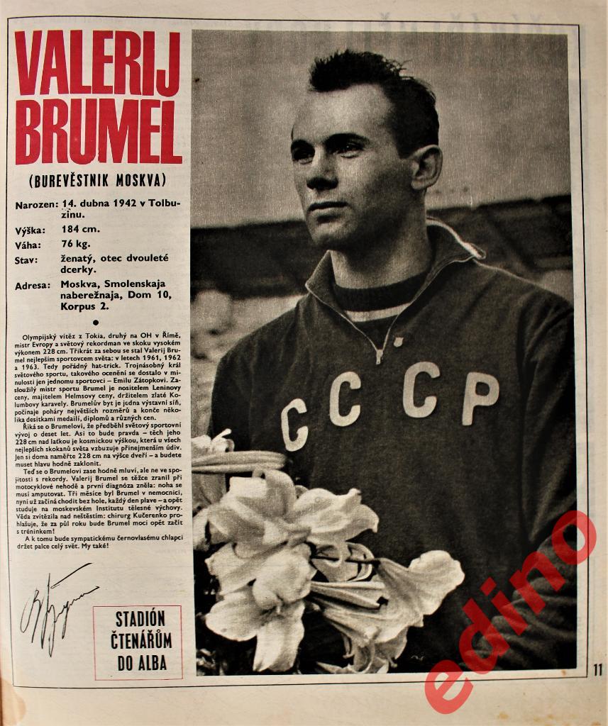 журнал Стадион 1966г. № 8 В.Брумель/ЗКЛ Брно чемпион ЧССР по хоккею 1