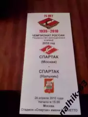 Спартак-д Москва-Спартак-д Нальчик 2010 год тираж 30