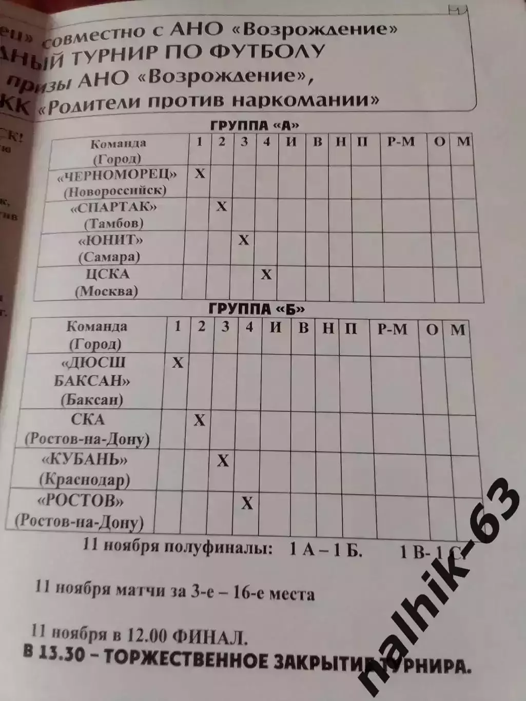 ЦСКА Москва, Тамбов, Самара, Краснодар, СКА Ростов/юноши Новороссийск 2011 год 1