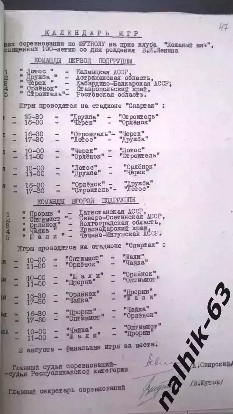 Ставрополь, Орджоникидзе. Астрахань,\Кожаный мяч Нальчик 1969 год в описании 1