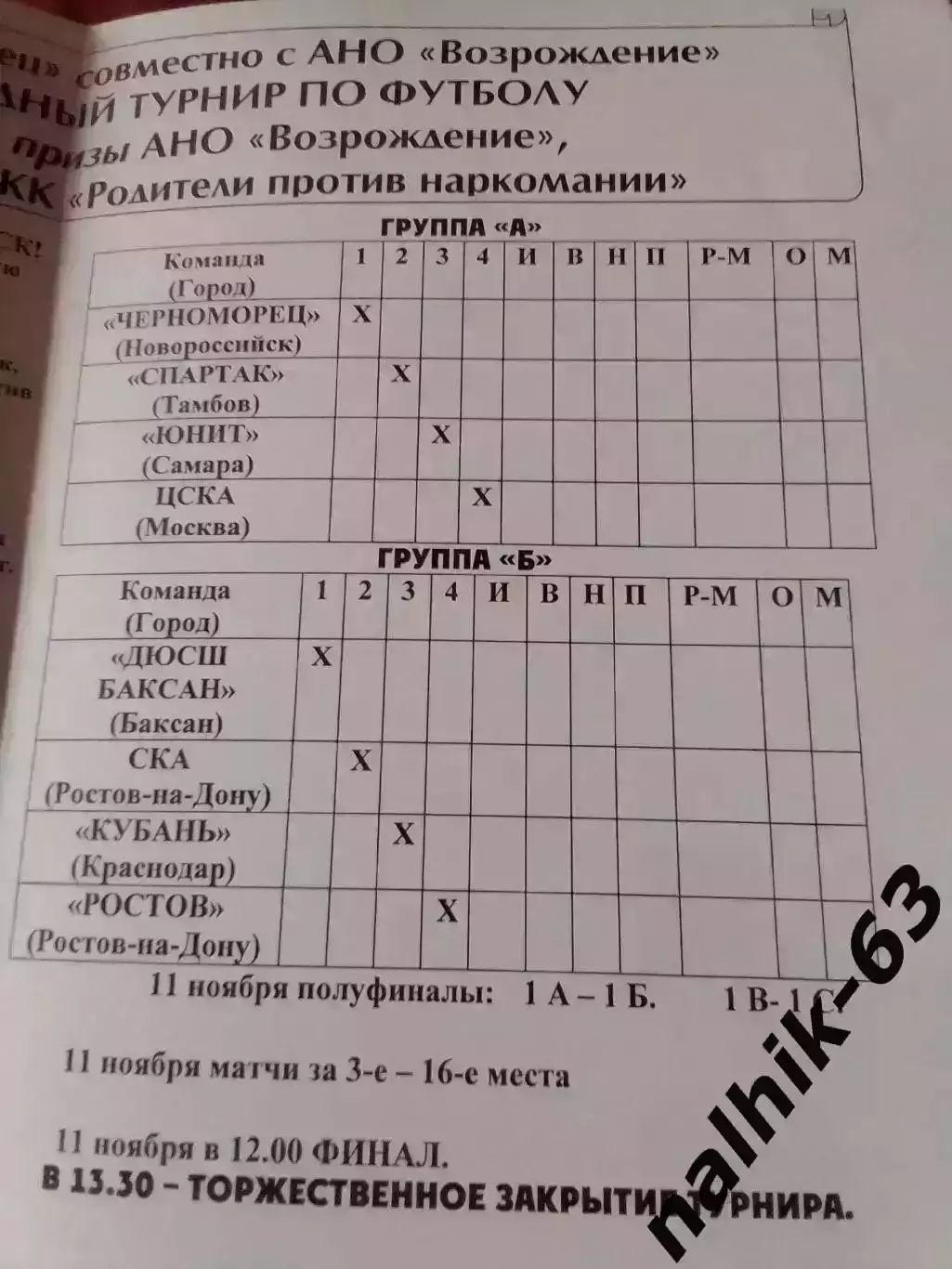 ЦСКА Москва, Тамбов, Самара, Краснодар, СКА Ростов/юноши Новороссийск 2011 год 1