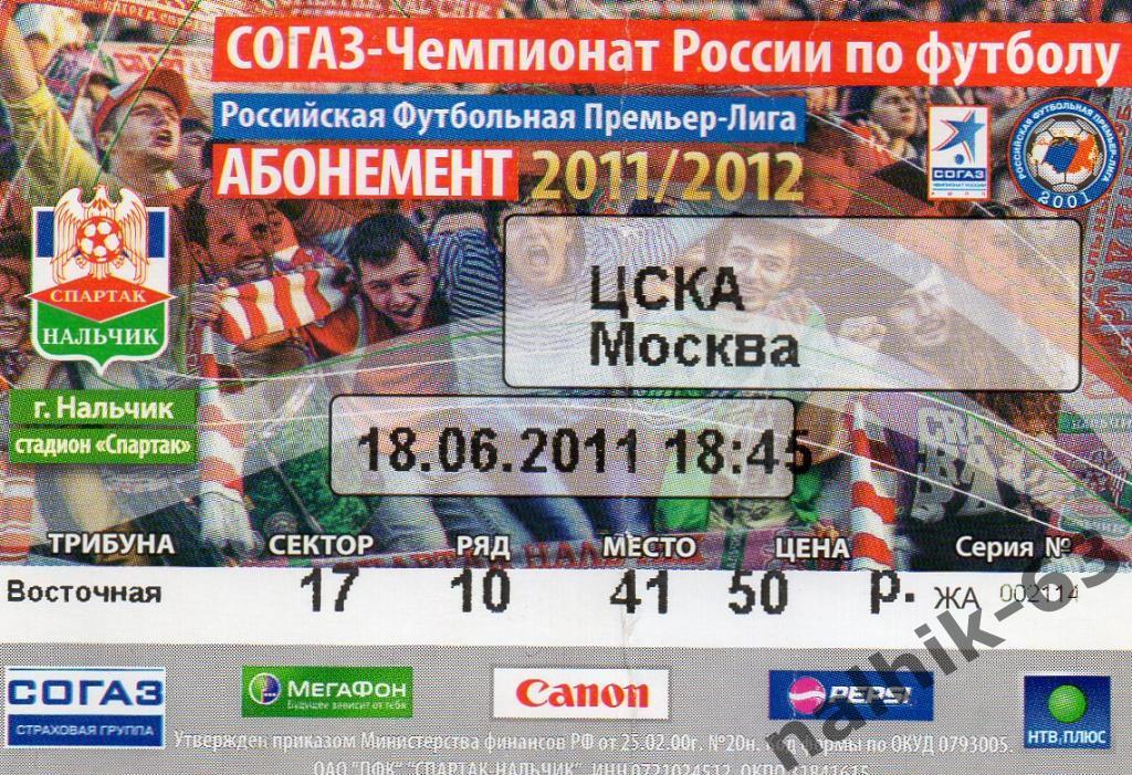 Спартак Нальчик-ЦСКА Москва 2011-2012 год