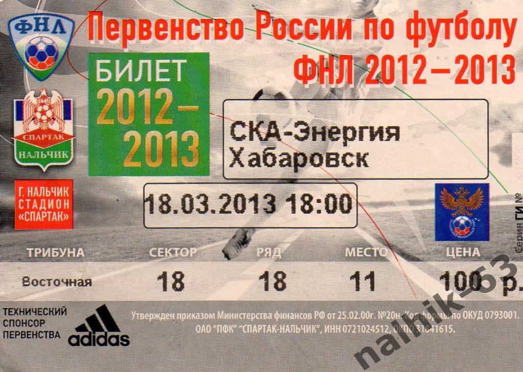 Спартак Нальчик-СКА-Энергия Хабаровск 2012-2013 год