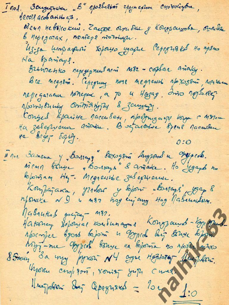 Волгарь Астрахань 1966 год, класс Б рукописные протоколы и газетные отчеты 1