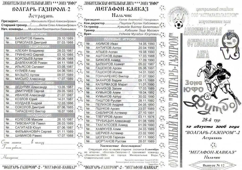 волгарь-газпром-2 астрахань-мегафон-кавказ нальчик 2006 год кфк юфо