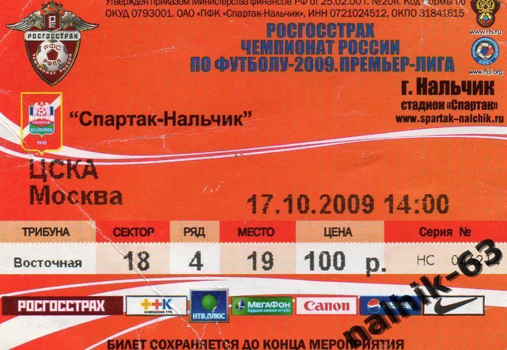 Спартак Нальчик-ЦСКА Москва 2009 год