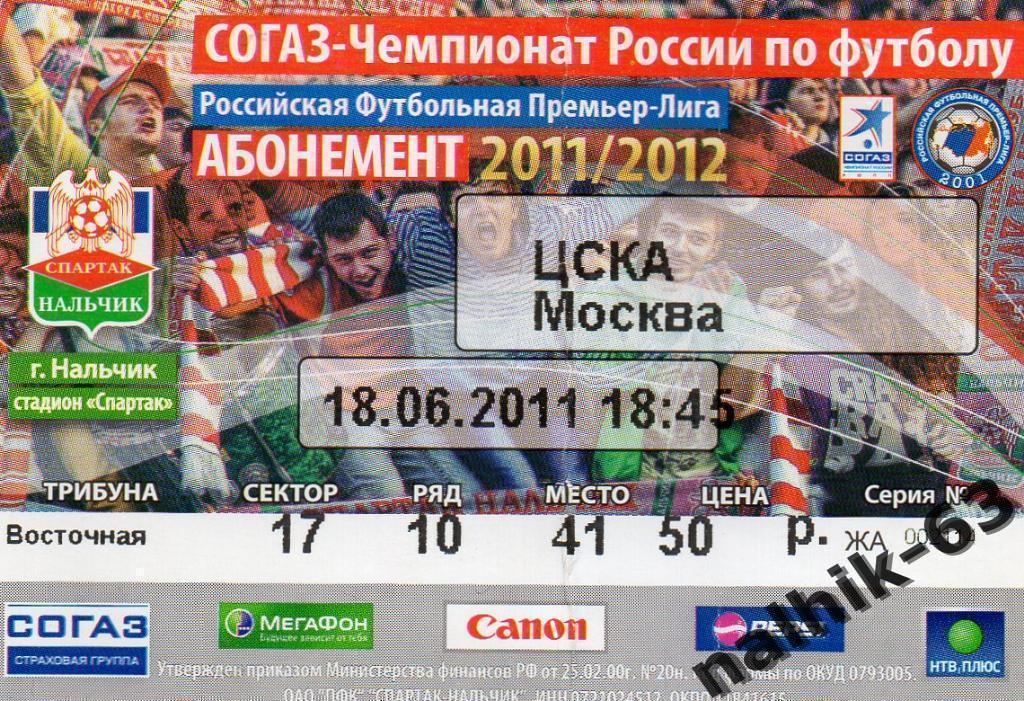 Спартак Нальчик-ЦСКА Москва 2011-2012 год