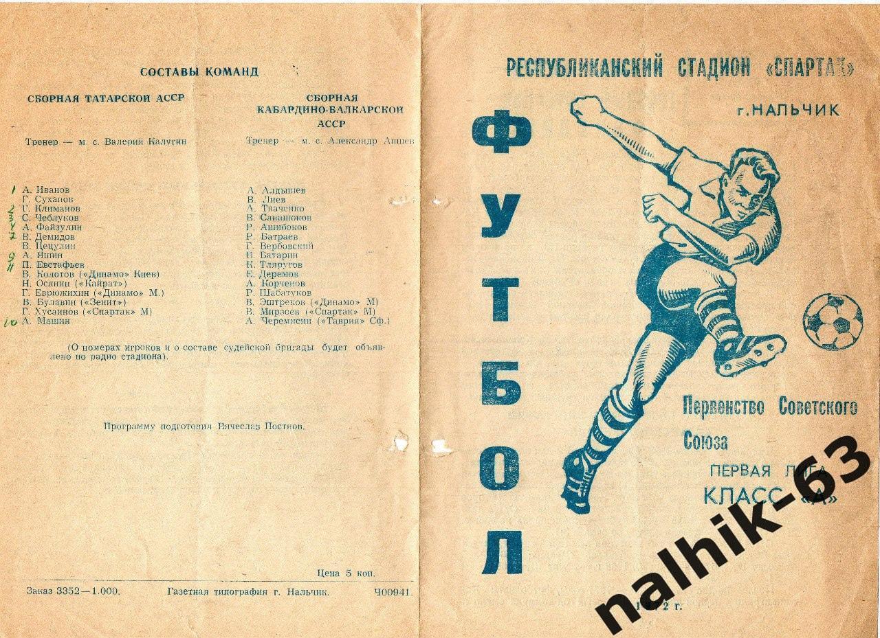Кабардино-Балкария - Татарская АССР (Казань) 1972 год кубок автономных республик