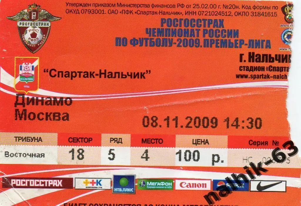 Спартак Нальчик-Динамо Москва 2009 год