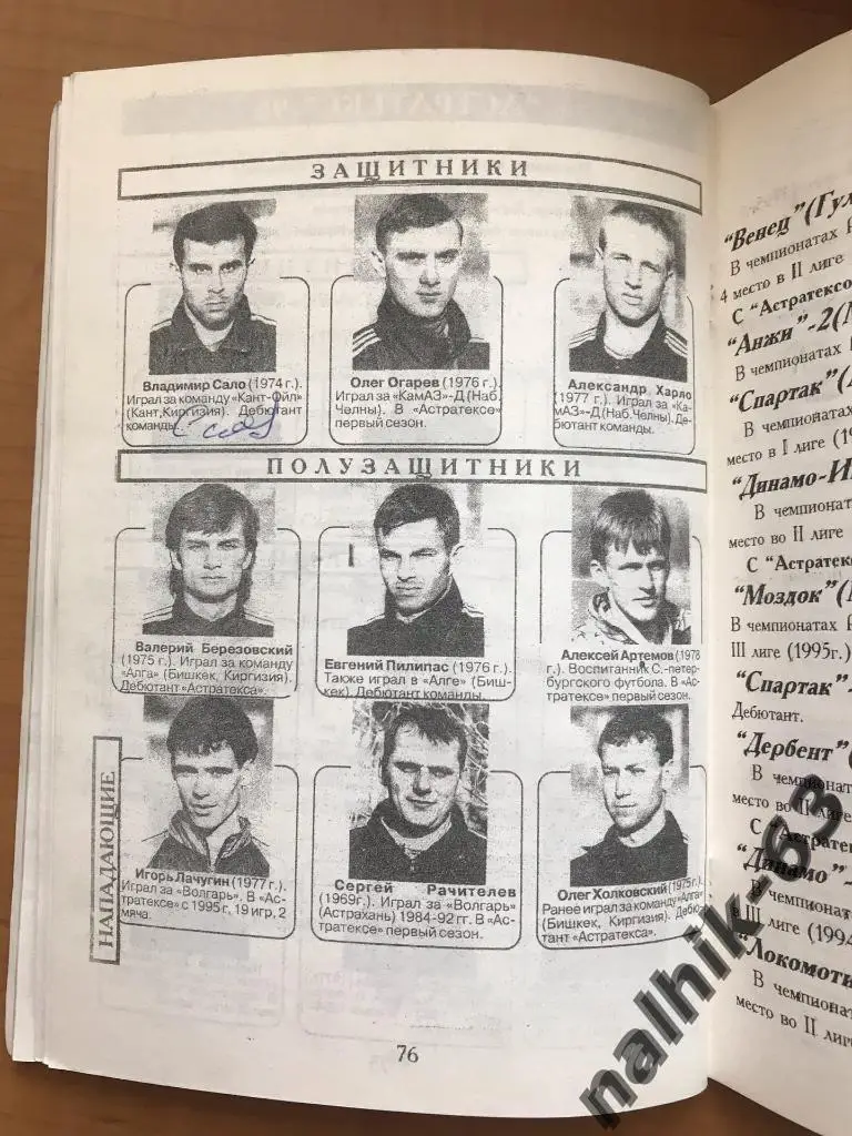 астрахань 1996 год с автографами футболистов и тренеров Волгаря Астрахань 6