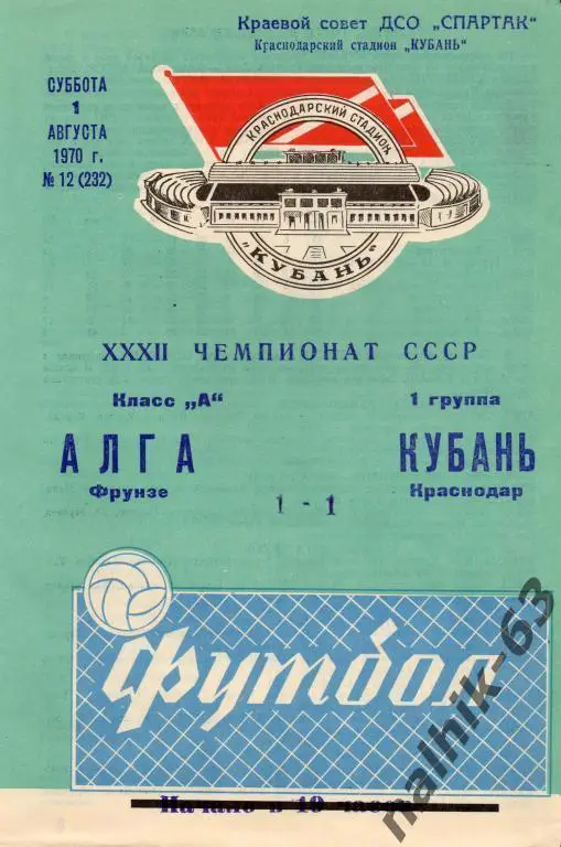кубань краснодар-алга фрунзе 1970 год