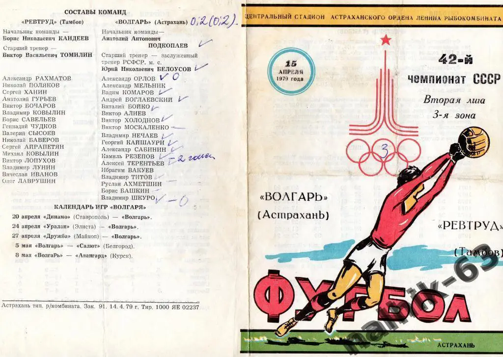 волгарь астрахань-ревтруд тамбов 1979 год