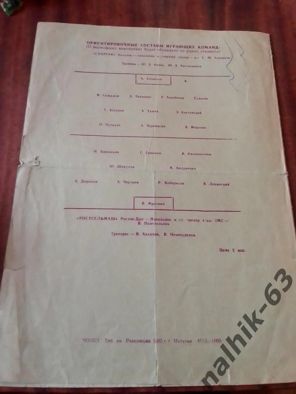 Спартак Нальчик-Ростсельмаш Ростов 1968 год 1