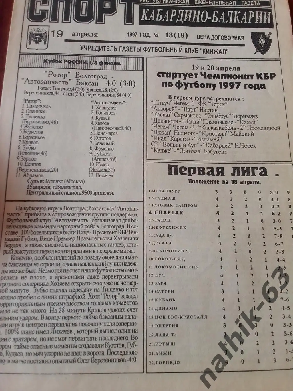Ротор Волгоград-Автозапчасть Баксан, Чита\Спорт Кабардино-Балкарии Нальчик 1997